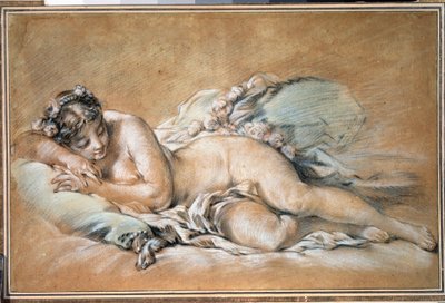 "Mulher jovem adormecida" Sanguine and pastel de François Boucher (1703-1770) 1758 Museu Pushkin, Moscovo de François Boucher
