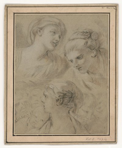 Estudos de rostos que representam, a título de exemplo, várias emoções de François Boucher
