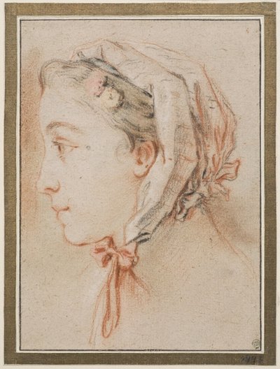 Cabeça de mulher, de perfil, com gorro de François Boucher