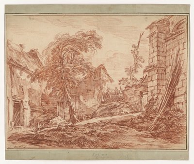 Paisagem rural com uma quinta e ruínas de François Boucher