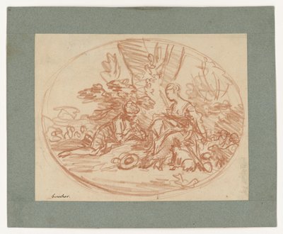 Casal deitado sob as árvores (contrapressão) de François Boucher