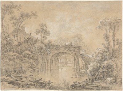 Paisagem com uma ponte rústica de François Boucher