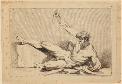 Nu masculino deitado, folha 10 do «Segundo livro de figuras das Academias [...]», gravado em parte pelos professores da Academia Real» de François Boucher