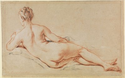 Nu feminino deitado, apoiado no braço esquerdo, visto de costas de François Boucher