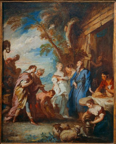 Rebeca recebe de Eliezer os presentes de Abraão ... de François Boucher