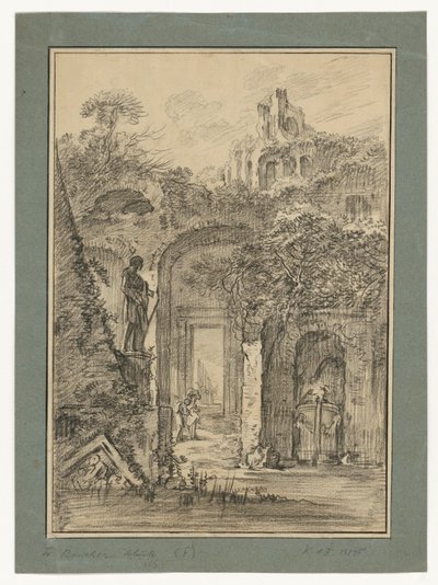 Paisagem de ruínas romanas com figuras isoladas de François Boucher