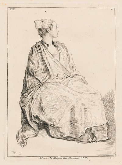 Mulher sentada voltada para a direita de François Boucher