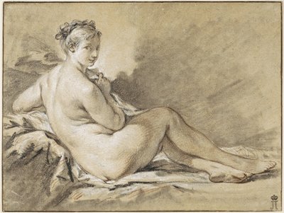 Estudo de uma Fêmea Nua - Francois Boucher (1703-1770). Sangue, giz preto e branco sobre papel de François Boucher