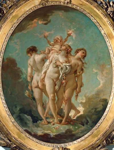 As três graças que transportam o Amor, Deus do Amor ... de François Boucher