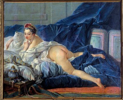 A jovem mulher odalisca está sentada num sofá. Pintura de François Boucher (1703-1770) 1752 Reims musee des Beaux Arts de François Boucher