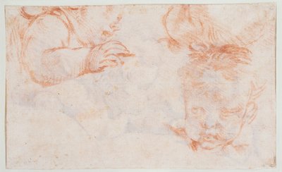 Três cabeças de rapazes. Esboços para uma peça de porta no Amalienborg de François Boucher