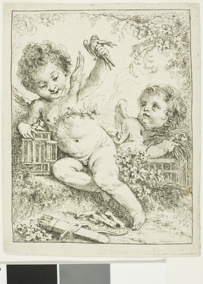 Dois Putti com um pássaro de François Boucher