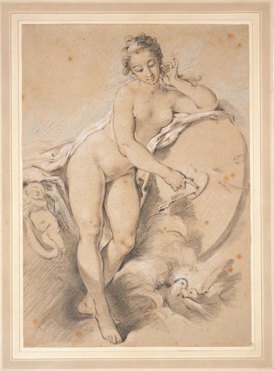 Vénus em pé, a apontar para um coração num alvo com duas pombas de François Boucher