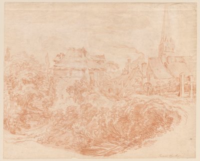 Vista das construções rurais e da torre da igreja de François Boucher