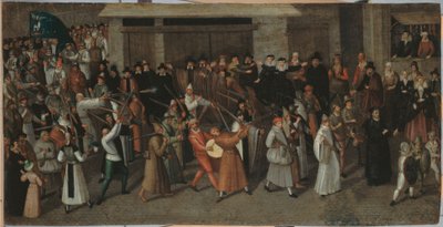 Procissão da Liga sobre a Ilha da Cidade, à saída de Notre-Dame, ca. 1590 (óleo sobre cobre) de Francois Bunel