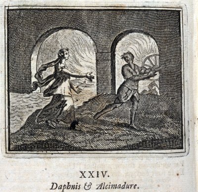 Daphnis e Alcimadura. Fábulas de Jean de La Fontaine (1621-95). Ilustração de François Chauveau (1613-1676). Edição de 1728. de Francois Chauveau
