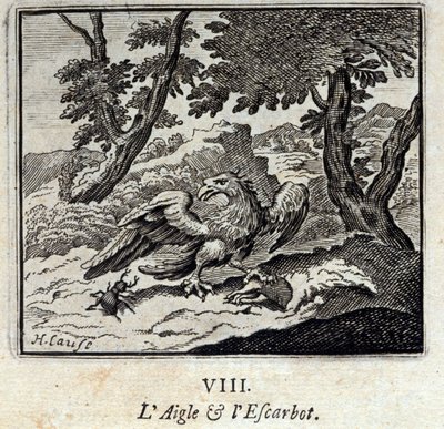Águia e caracol. Fábulas de Jean de La Fontaine (1621-95). Ilustração de François Chauveau (1613-1676). Edição de 1728. de Francois Chauveau