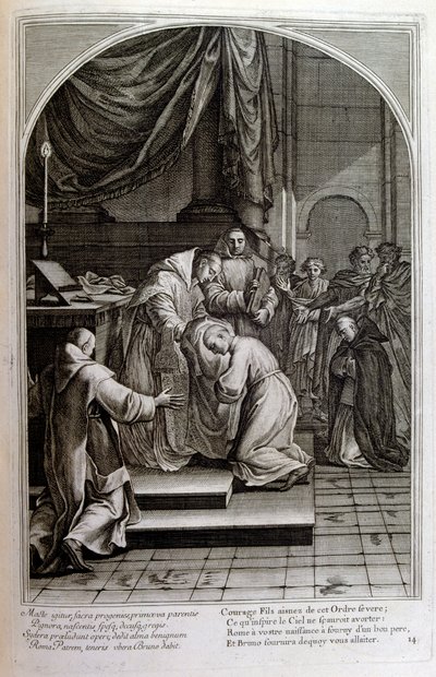 Gravura de François Chauveau 1680 "A vida de São Bruno", fundador da ordem de Chartreux de Francois Chauveau
