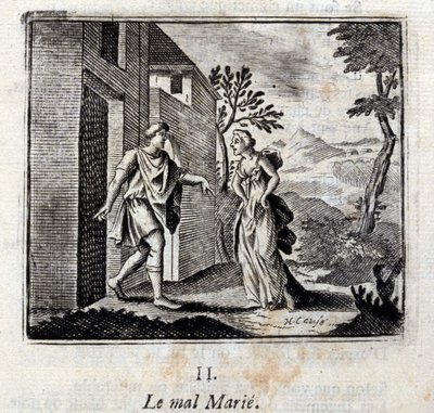 O mal casa-se. Fábulas de Jean de La Fontaine (1621-95). Ilustração de François Chauveau (1613-1676). Edição de 1728. de Francois Chauveau