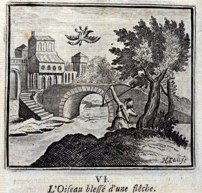 The Bird with an arrow Fables de Jean de La Fontaine (1621-95). Ilustração de François Chauveau (1613-1676). Edição de 1728. de Francois Chauveau
