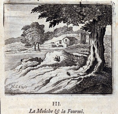 A Mosca e a Formiga, Fábulas de Jean de La Fontaine (1621-95). Ilustração de François Chauveau (1613-1676). Edição de 1728. de Francois Chauveau