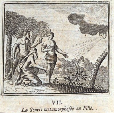 La Souris metamorfoseada em uma menina. Fábulas de Jean de La Fontaine (1621-95). Ilustração de François Chauveau (1613-1676). Edição de 1728. de Francois Chauveau