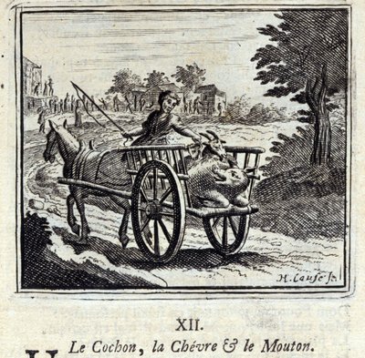 The Pig, the Goat and the Mut.fables de Jean de La Fontaine (1621-95). Ilustração de François Chauveau (1613-1676). Edição de 1728. de Francois Chauveau