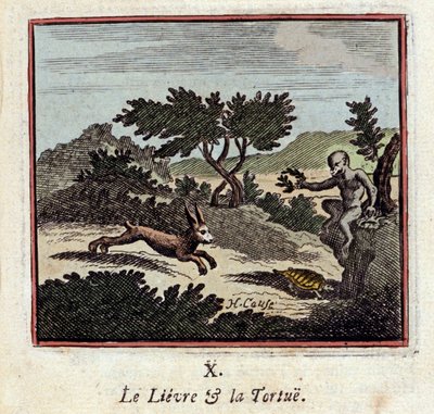 A Lebre e a Tartaruga - Fábulas de Jean de La Fontaine (1621-1695) - Ilustração de François Chauveau (1613-1676) - Edição de 1728 de Francois Chauveau