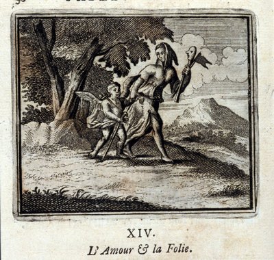 O amor e a loucura. Fábulas de Jean de La Fontaine (1621-95). Ilustração de François Chauveau (1613-1676). Edição de 1728. de Francois Chauveau
