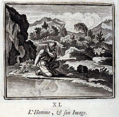O homem e a sua imagem. Fábulas de Jean de La Fontaine (1621-95). Ilustração de François Chauveau (1613-1676). Edição de 1728. de Francois Chauveau