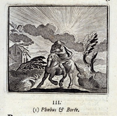 Phebus e Boree. Fábulas de Jean de La Fontaine (1621-95). Ilustração de François Chauveau (1613-1676). Edição de 1728. de Francois Chauveau