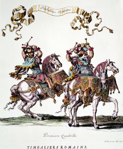 Timbaleiros romanos durante o carrossel dado pelo Rei Luís XIV (1638-1715) em 1662 Gravura de François Chauveau (1613-1676) Coleção Privada do século XVII de Francois Chauveau