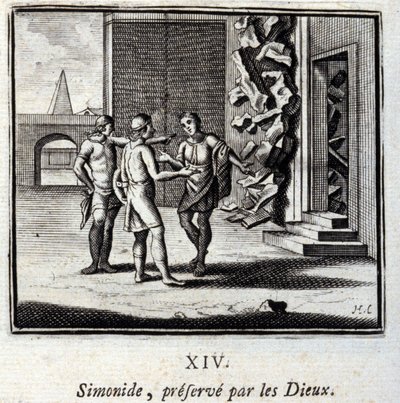 Simonides preservar pelos Deuses. Fábulas de Jean de La Fontaine (1621-95). Ilustração de François Chauveau (1613-1676). Edição de 1728. de Francois Chauveau