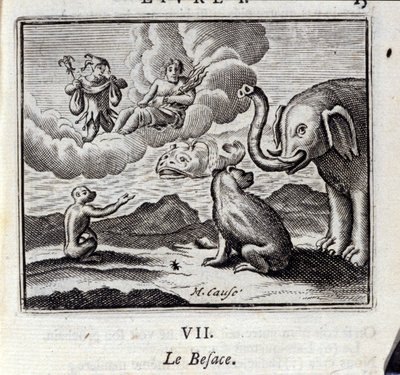 O saco. Fábulas de Jean de La Fontaine (1621-95). Ilustração de François Chauveau (1613-1676). Edição de 1728. de Francois Chauveau