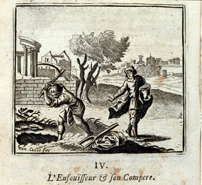 O Burner e o seu Compere. Fábulas de Jean de La Fontaine (1621-95). Ilustração de François Chauveau (1613-1676). Edição de 1728. de Francois Chauveau