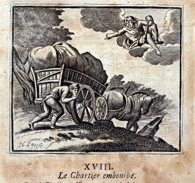 O Chartier está a incomodar. Fábulas de Jean de La Fontaine (1621-95). Ilustração de François Chauveau (1613-1676). Edição de 1728. de Francois Chauveau
