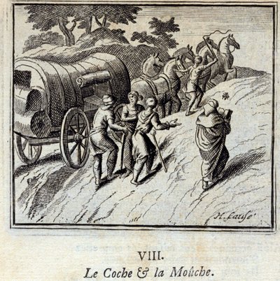 The Coche and the Fly. Fábulas de Jean de La Fontaine (1621-95). Ilustração de François Chauveau (1613-1676). Edição de 1728. de Francois Chauveau