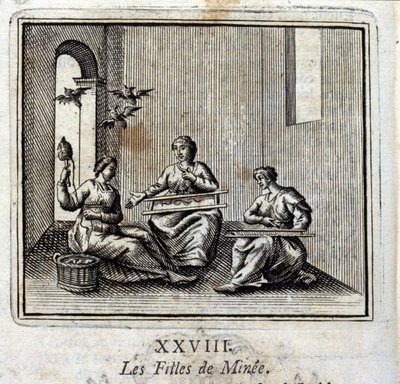 As Filhas de Minee. Fábulas de Jean de La Fontaine (1621-95). Ilustração de François Chauveau (1613-1676). Edição de 1728. de Francois Chauveau
