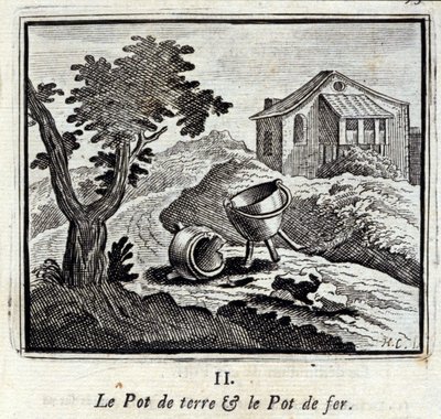 O Pote Terrestre e o Pote de Ferro. Fábulas de Jean de La Fontaine (1621-95). Ilustração de François Chauveau (1613-1676). Edição de 1728. de Francois Chauveau