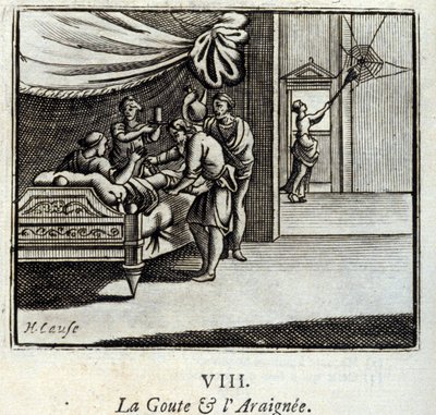 A gota e o Araignee. Fábulas de Jean de La Fontaine (1621-95). Ilustração de François Chauveau (1613-1676). Edição de 1728. de Francois Chauveau