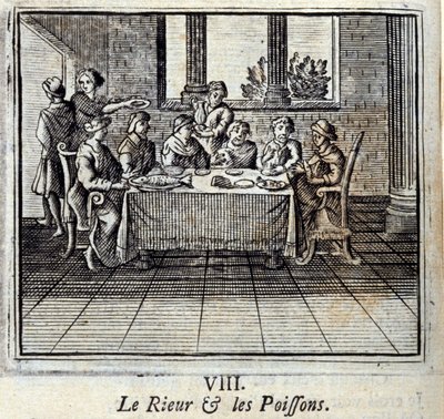 Os Risos e os Peixes. Fábulas de Jean de La Fontaine (1621-95). Ilustração de François Chauveau (1613-1676). Edição de 1728. de Francois Chauveau