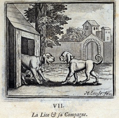 Os piolhos e a sua companheira. Fábulas de Jean de La Fontaine (1621-95). Ilustração de François Chauveau (1613-1676). Edição de 1728. de Francois Chauveau