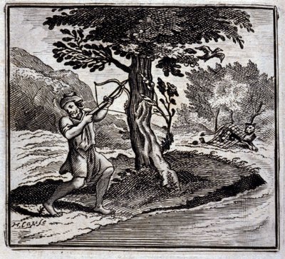 The Lion and the Rat.Fables de Jean de La Fontaine (1621-95). Ilustração de François Chauveau (1613-1676). Edição de 1728. de Francois Chauveau