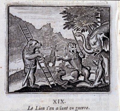 O Leão a ir para a guerra. Fábulas de Jean de La Fontaine (1621-95). Ilustração de François Chauveau (1613-1676). Edição de 1728. de Francois Chauveau