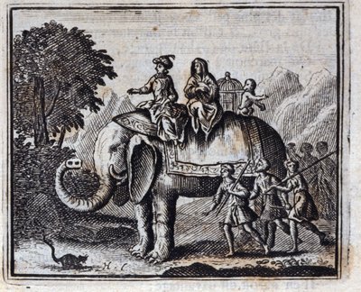 O Rato e o Elefante. Fábulas de Jean de La Fontaine (1621-95). Ilustração de François Chauveau (1613-1676). Edição de 1728. de Francois Chauveau
