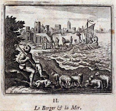 O Pastor e o Mar. Fábulas de Jean de La Fontaine (1621-95). Ilustração de François Chauveau (1613-1676). Edição de 1728. de Francois Chauveau