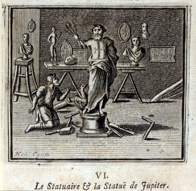 A estatuária e a estátua de Júpiter. Fábulas de Jean de La Fontaine (1621-95). Ilustração de François Chauveau (1613-1676). Edição de 1728. de Francois Chauveau