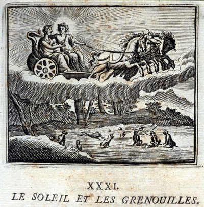 O Sol e os Sapos. Fábulas de Jean de La Fontaine (1621-95). Ilustração de François Chauveau (1613-1676). Edição de 1728. de Francois Chauveau