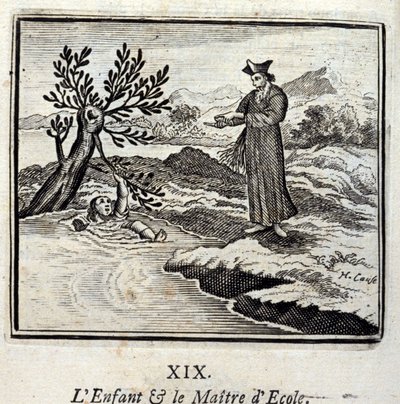 A criança e o mestre da escola. Fábulas de Jean de La Fontaine (1621-95). Ilustração de François Chauveau (1613-1676). Edição de 1728. de Francois Chauveau