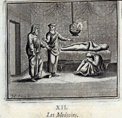 Os médicos. Fábulas de Jean de La Fontaine (1621-95). Ilustração de François Chauveau (1613-1676). Edição de 1728. de Francois Chauveau